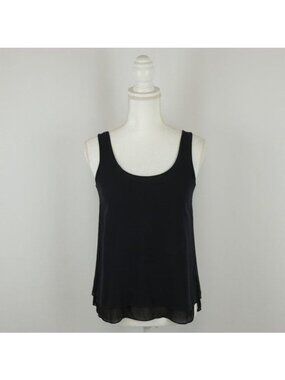 Vince Women's XS Blue Black Double Layer 100% Silk Crepe Scoop Neck Tank Top